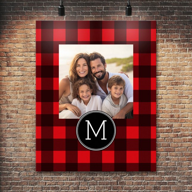 Poster Monograma do Padrão Rustic Red & Black Buffalo Xad (Personalized Poster - Add your photos and text)