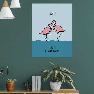 Poster Monograma Dois Flamingos Rosa na Citação da Água