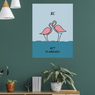 Poster Monograma - Dois Flamingos Rosa na Cota da Água