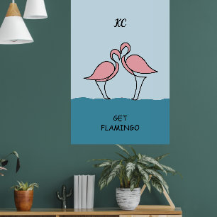 Poster Monograma - Dois Flamingos Rosa na Cota da Água