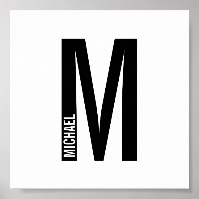 Poster Monograma e Nome de Negrito Personalizado Moderno (Frente)