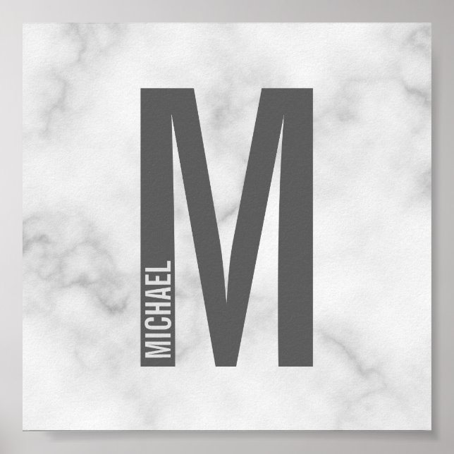Poster Monograma e Nome de Negrito Personalizado Moderno (Frente)