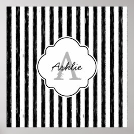 Póster Monograma e Nome de Stripes Pintadas a Preto Casua