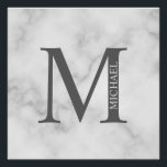 Póster Monograma e Nome Personalizados do Marble Branco<br><div class="desc">O Design de Monograma e Nome Personalizado apresenta um monograma e um nome personalizados no estilo de fonte de serif clássico. Perfeito como decores caseiros,  presentes para o lar,  presentes de férias para a família,  recém-casados e muito mais.</div>