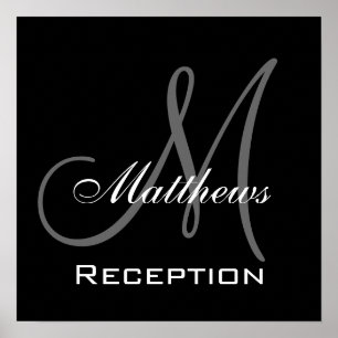 Póster Monograma e Sinal de Recepção de casamento de Nome