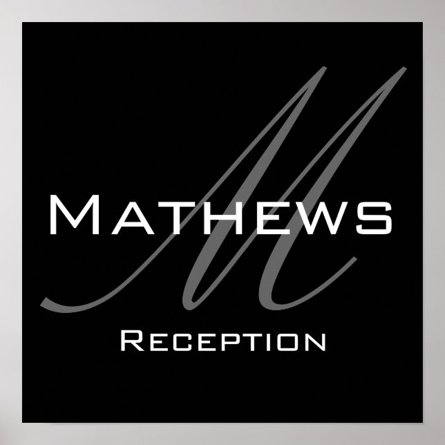 Poster Monograma e Sinal de Recepção de casamento de Nome (Frente)