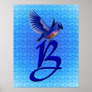 Póster Monograma Elegante Bluebird B inicial