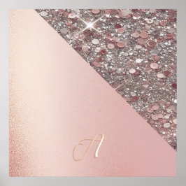 Poster Monograma Elegante em Dourado Rosa