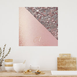 Poster Monograma Elegante em Dourado Rosa