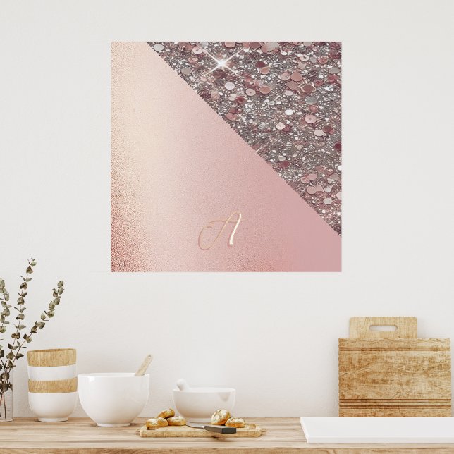 Poster Monograma Elegante em Dourado Rosa (Cozinha)