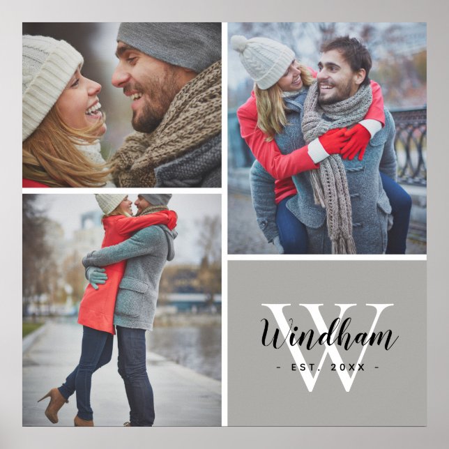 Poster Monograma Familiar Data Estabelecida 3 Colagem Fot (Frente)