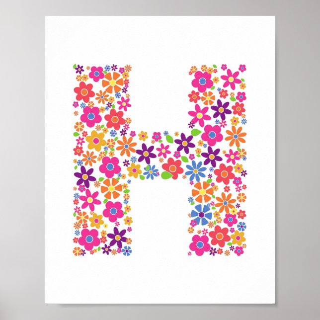Poster Monograma Flor - Letra H (Frente)