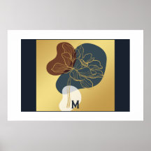 Monograma Floral Caprichoso Dourado Moderno e Tend
