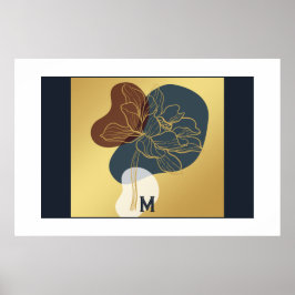 Poster Monograma Floral Caprichoso Dourado Moderno e Tend