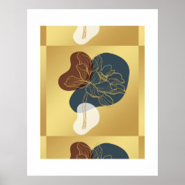 Poster Monograma Floral Caprichoso Dourado Moderno Tendên