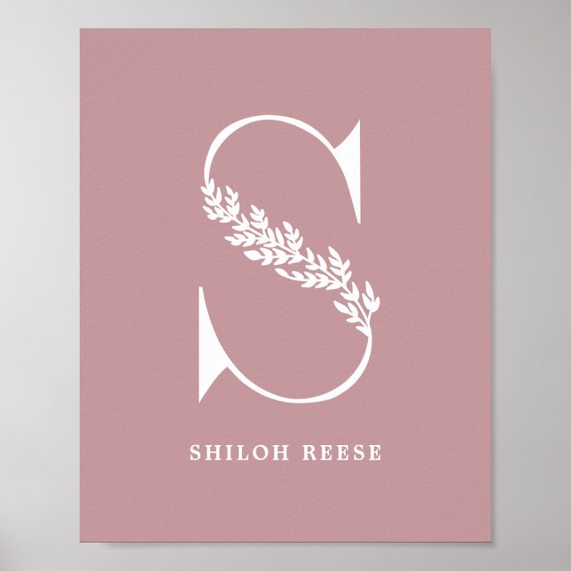 Poster Monograma Floral de Cor Personalizada - Letra S Na (Frente)