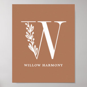Poster Monograma Floral de Cor Personalizada - Letra W No