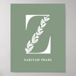 Poster Monograma Floral de Cor Personalizada - Letra Z No