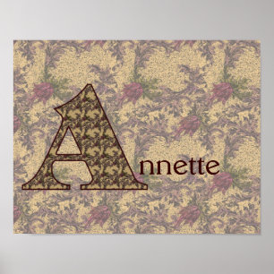 Póster Monograma Floral Seu Nome Inicial Um Elegante