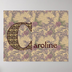 Póster Monograma Floral Vintage Inicial C Personalizado