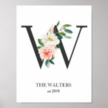 Monograma Impressão, Letra W, Presente de Casament