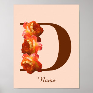 Poster Monograma Inicial D Rosa Laranja Personalizado