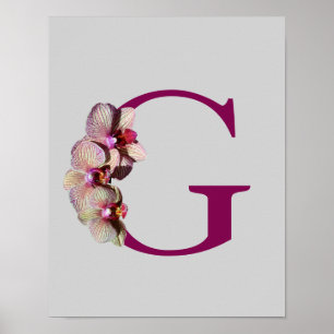 Poster Monograma Inicial G Elegante de Orquídea Personali