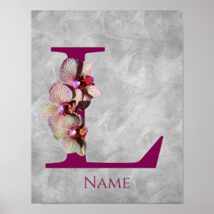 Poster Monograma Inicial L Elegante de Orquídea Personali