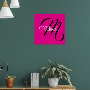 Poster Monograma inicial minimalista moderno nome rosa qu
