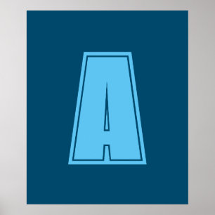 Poster Monograma Inicial Monograma do Ocean & Sky Blue Ch