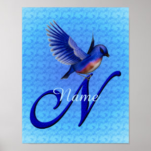 Poster Monograma Inicial N Bluebird Personalizado
