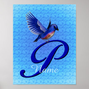 Poster Monograma Inicial P Bluebird Personalizado