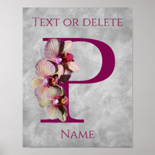 Poster Monograma Inicial P Elegante de Orquídea Personali
