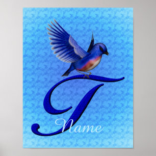 Poster Monograma Inicial T Bluebird Personalizado
