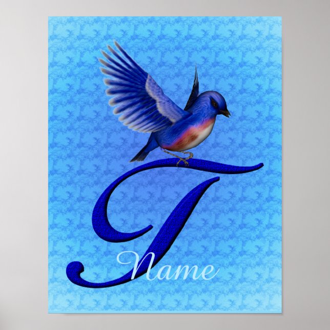 Poster Monograma Inicial T Bluebird Personalizado (Frente)
