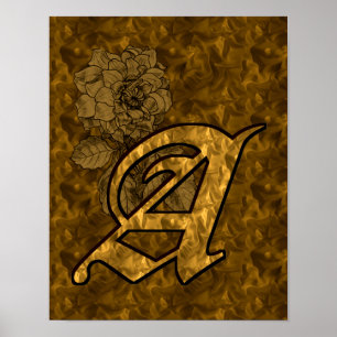 Póster Monograma Inicial Uma Flor Dourada De Peônias
