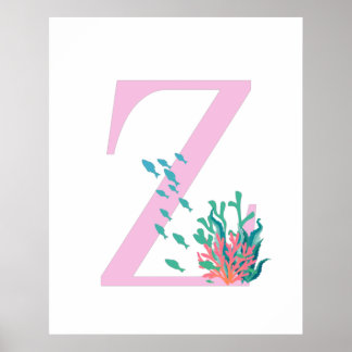 Poster Monograma Inicial Z Monograma Rosa Azul Oceano Pos