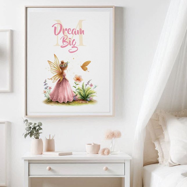 Póster Monograma Inspirado de Borboleta Princesa Fada (enchanted garden fairy princess nursery kids decor poster personalized monogram inspirational)