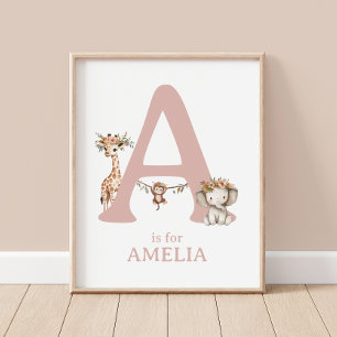 Poster Monograma - Letra A Boho Safari Animal Nursery Wal