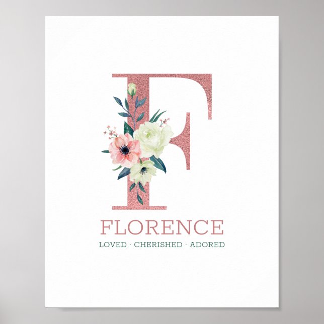 Poster Monograma - Letra F Pink Watercolor - Nursereria F (Frente)