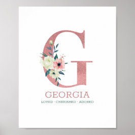 Poster Monograma - Letra G Pink Watercolor, Nursereria Fl