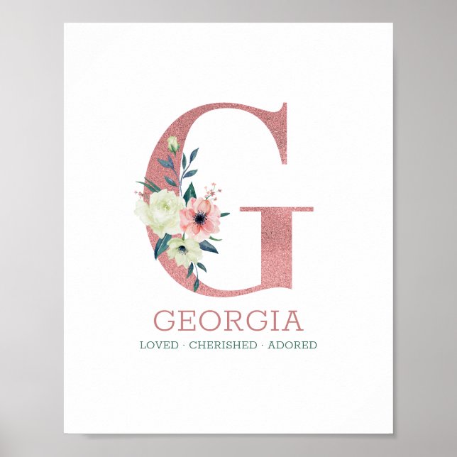 Poster Monograma - Letra G Pink Watercolor, Nursereria Fl (Frente)