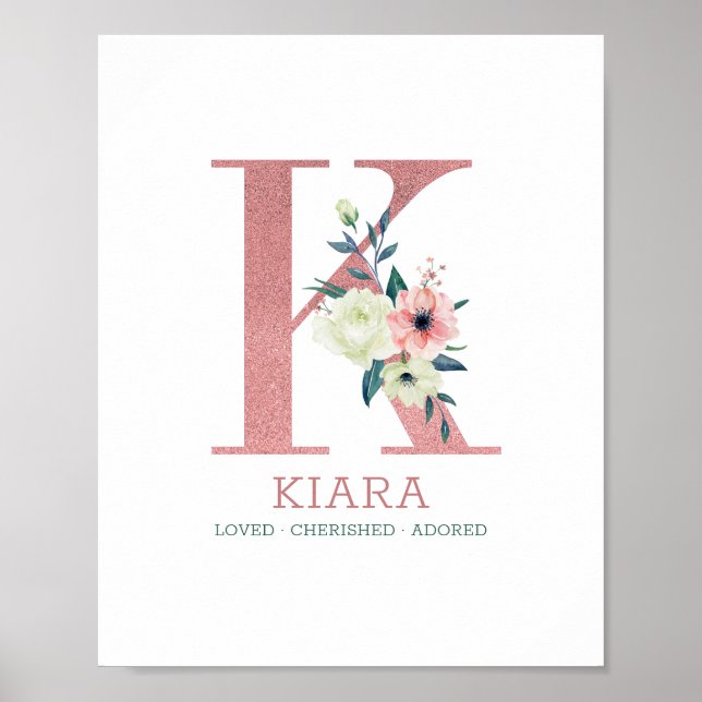 Poster Monograma - Letra K Pink Watercolor - Nursereria F (Frente)