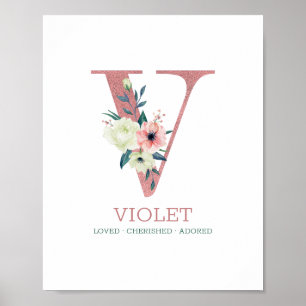 Poster Monograma - Letra V Pink Watercolor - Nursereria F