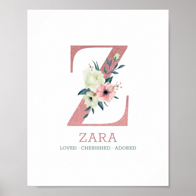 Poster Monograma - Letra Z Pink Watercolor - Nursereria F (Frente)