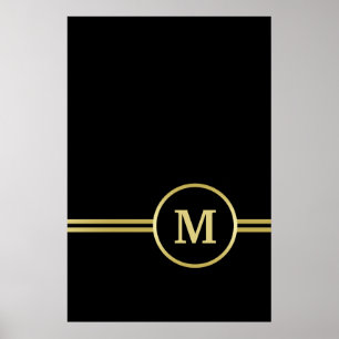 Poster Monograma personalizado de ouro elegante a preto