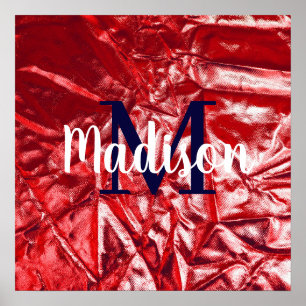 Poster Monograma Personalizado Elegante Vermelho Personal