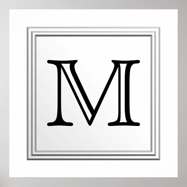 Póster Monograma personalizado impresso. Preto & Branco. (Frente)
