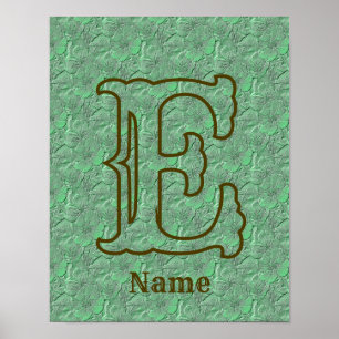 Poster Monograma Personalizado Inicial Nome Floral Verde
