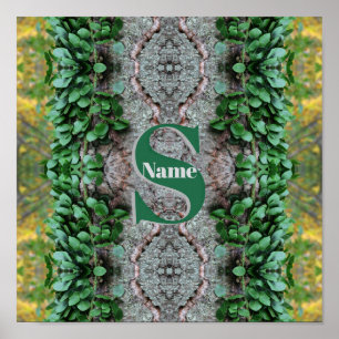 Poster Monograma Personalizado Inicial Nome Folhas de Par
